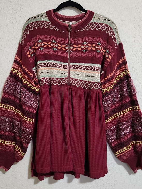 Free People Cabin Fever/ Cozy Cottage Sweater Women Size Medium Burgundy Color - Picture 5 of 12
